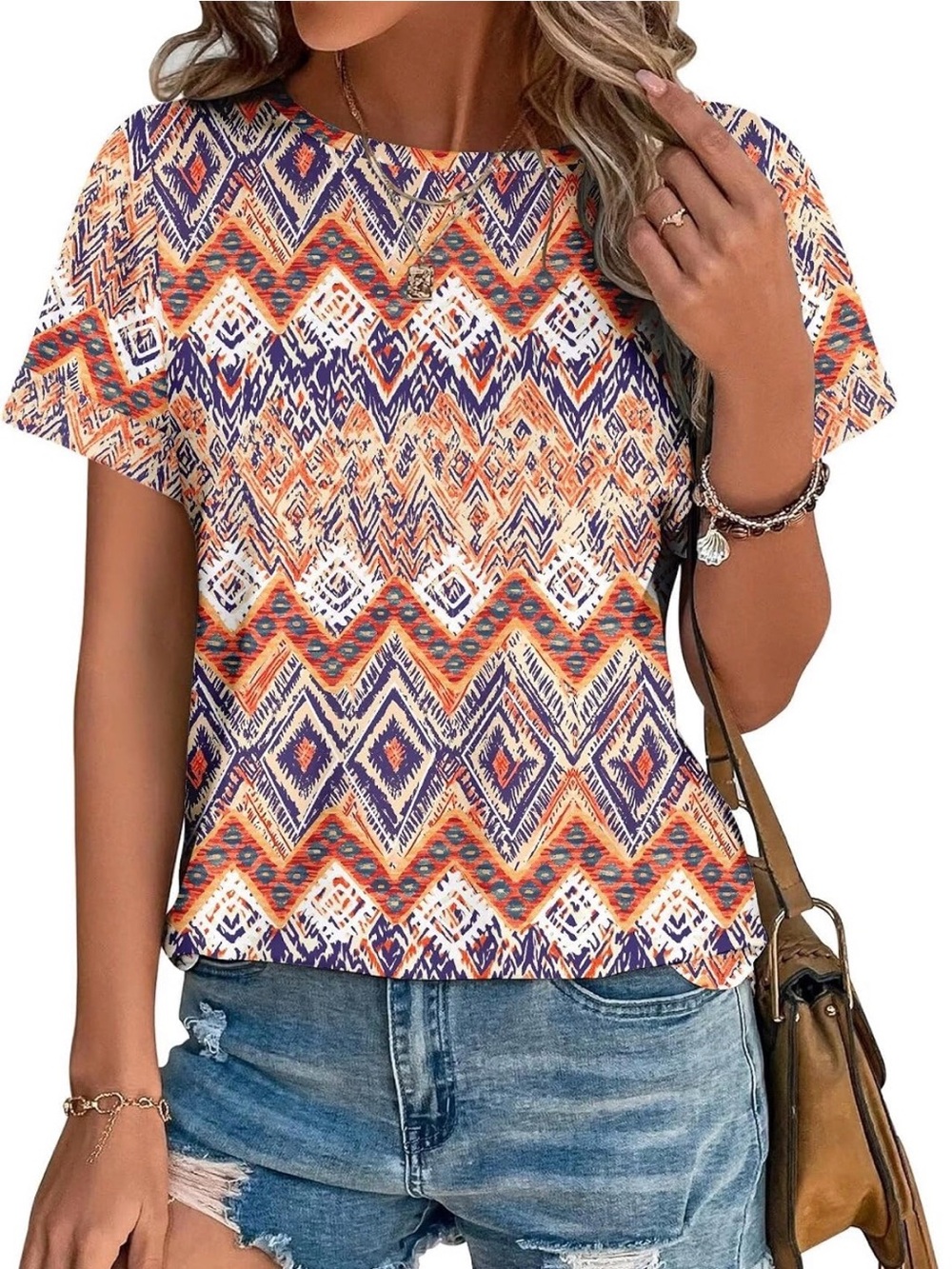 Women's Short Sleeve Aztec Print Top